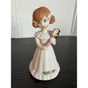 Enesco Growing Up Birthday Girls Age 3 Brunette Porcelain Figurine 1982 Vintage